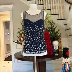 La Perla Navy Sequin Mesh Top